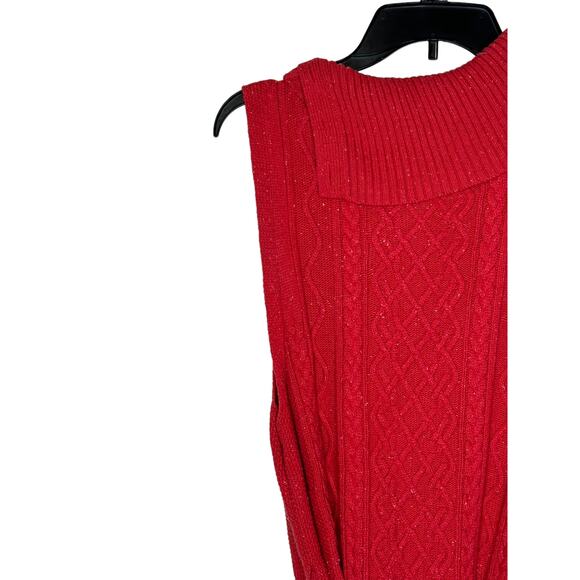 Talbots Women Sweater Dress Midi Sleeveless Cowl Neck Button Tie Waist Red Large - Picture 9 of 10